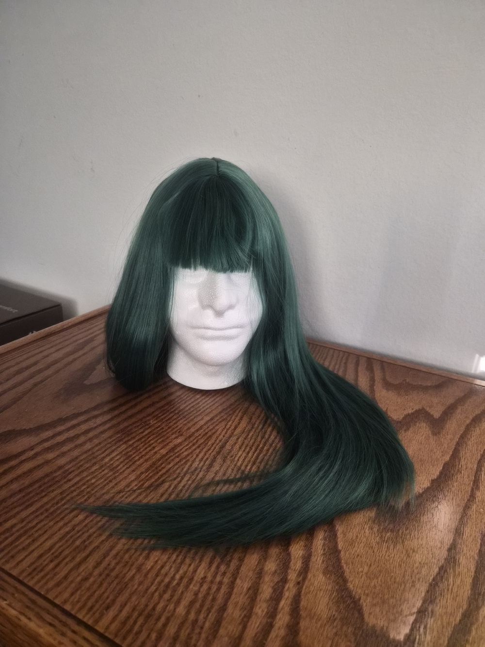 Dark Teal Long Straight Wig with Blunt Bangs - Women Hair